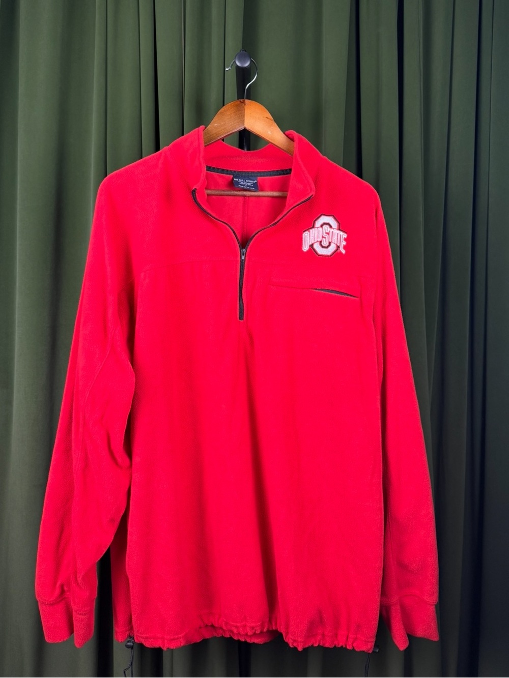 Big Ball Sports Ohio State Buckeyes Mens Red Quarter Zip Fleece Sweatshirt L